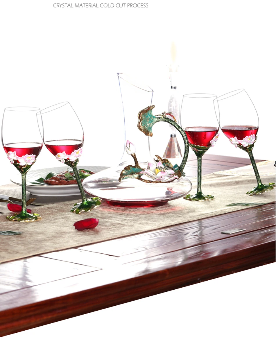 Эмалированный цвет, чашка для вина и графин, набор, дизайн лотоса, бессвинцовый хрустальный кубок, красное вино, вечерние стаканы, посуда для напитков, свадебный подарок