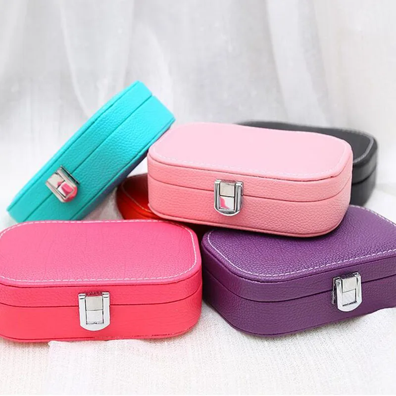 60pcs/lot Fashion Women's Mini Jewelry Box Travel Makeup Organizer PU