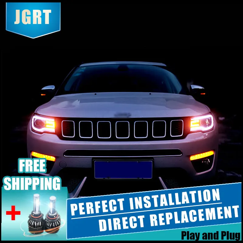 2PCS LED Headlights For Jeep compass 17 18 Car Led Lights Double Xenon