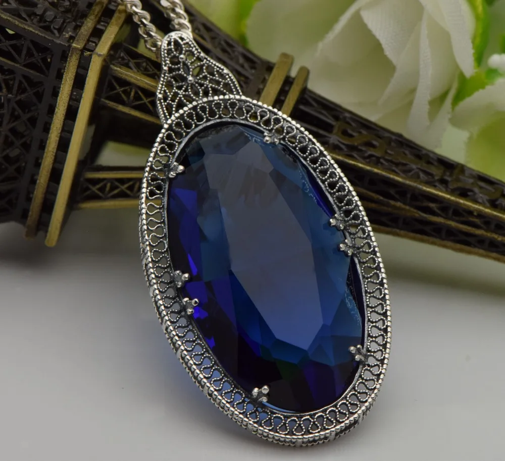 Женская подвеска из серебра 925 пробы с сапфировым камнем|necklace crystal pendant|necklace silver