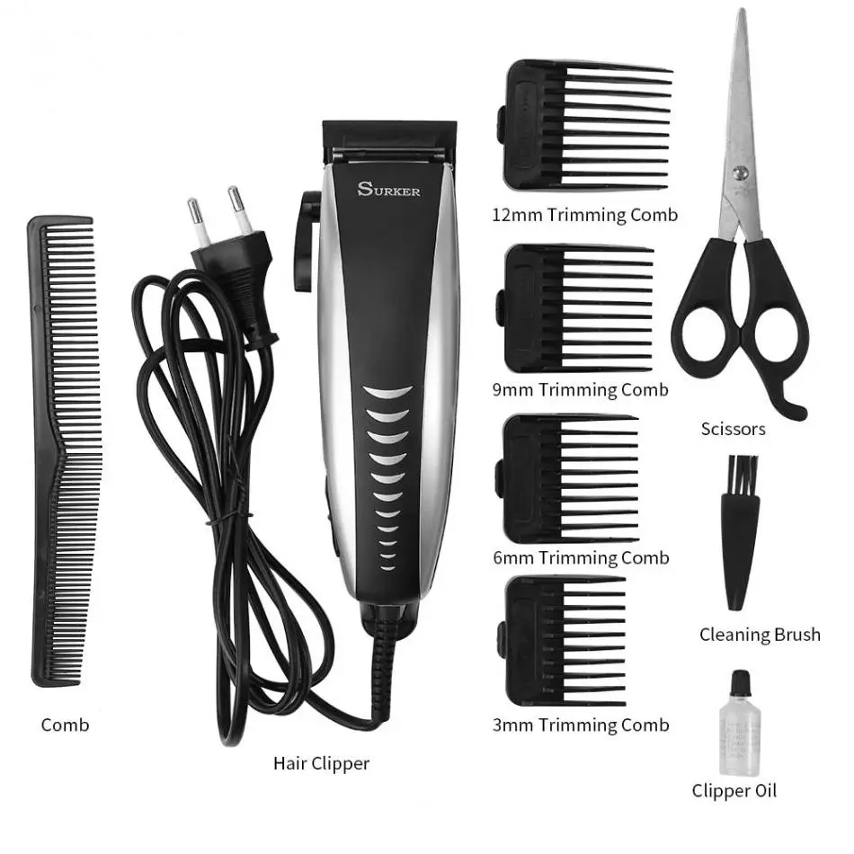 SURKER профессиональный электрический триммер для волос для мужчин и детей, триммер для волос для мужчин, Т-образные гребни, Парикмахерская, для дома, для стрижки бороды, машинка для стрижки волос