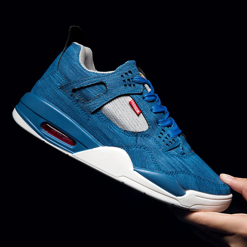 

Fashion Denim Canvas Shoes Men Blue Black Young Boy Casual Shoes Designer Big Size 28cm Sneakers Lace-Up Walking Canvas Shoes