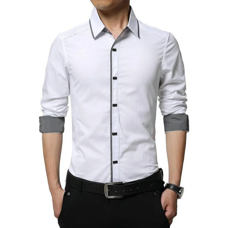 M-4XL 2017 новые модные повседневные мужские рубашки с длинным рукавом в стиле пэчворк, зауженные рубашки 100% хлопок мужские рубашки