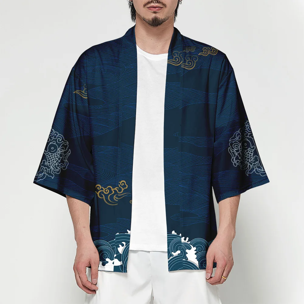 Японское кимоно кардиган для мужчин Haori Yukata мужской костюм самурая одежда кимоно куртка Мужская s кимоно рубашка блузка Одежда Obi