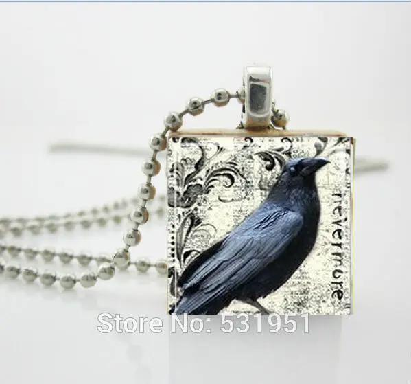 

Wholesale Scrabble Jewelry The Raven Necklace Edgar Allan Poe Necklace Nevermore Scrabble Tile Pendant -Vintage Wooden Necklaces
