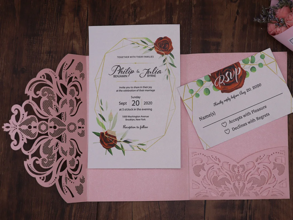  10pcs/pack Laser Cut Wedding Invitation Card Cover Shinny Pearl Paper Carved Lace Invitations Festi - 33014402467
