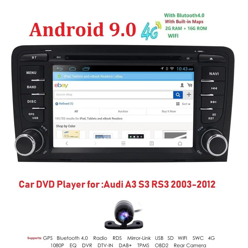 Sale Android 9.0 4G Autoaudio Fit Audi A3 S3 RS3 2003-2012 In Car Stereo Head Unit CD DVD Player GPS Sat Navi Bluetooth Radio DAB+DVR 0