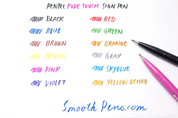 Pentel fude touch sign pens наконечник 6/12 разных цветов в мешочке для современной каллиграфии, Ручная надпись, японский набор