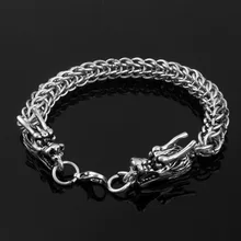 Античный серебряный золотой двойной дракон голова мужской Браслет Мужской панк модный браслет из цепочки Пшеница звено цепи рок ювелирное изделие с мотоциклом