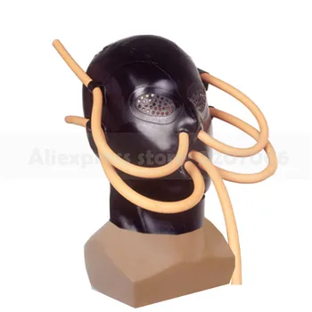 

Male octopus latex rubber hood suffocate mask with tubes hoods RLM177