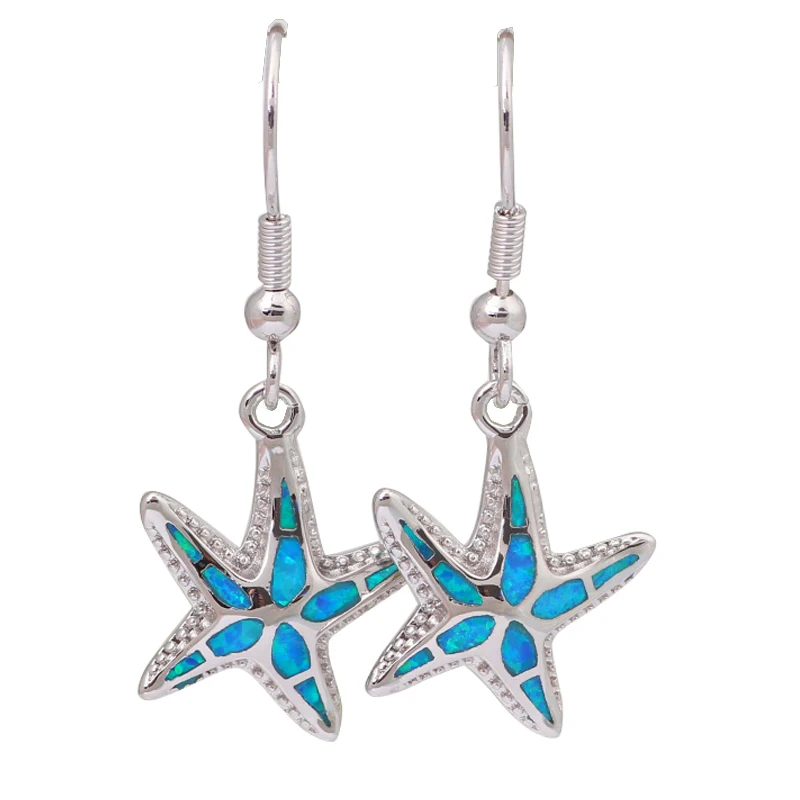 

Perfect fashion jewelry Silver earrings sea star Blue Opal Drop dangle earrings for women E111