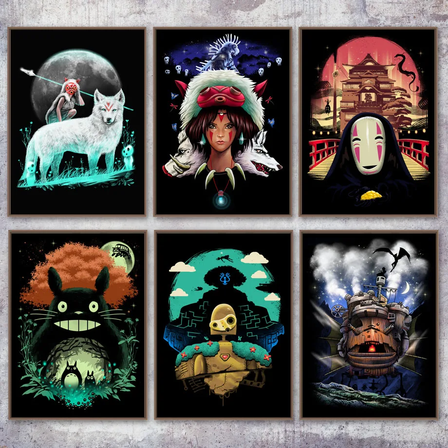 

Princess Mononoke Totoro No Face Man Miyazaki Anime Poster And Print Wall Art Canvas Painting Wall Pictures Kids Room Home Decor