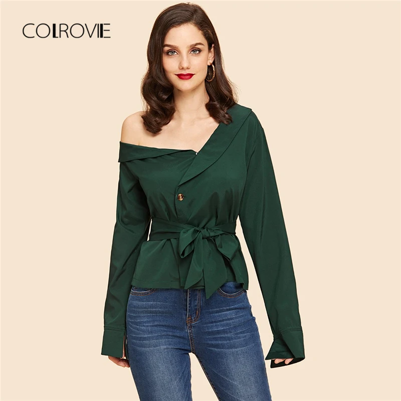 Aliexpress.com : Buy COLROVIE Green Asymmetrical Neck Self