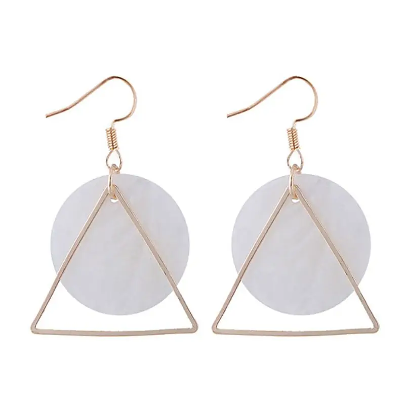 

European Fashion Metal Triangle Round Shell Drop Earrings