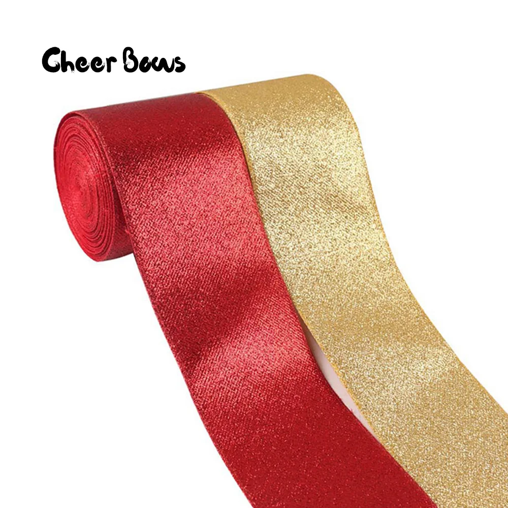 

Glitter Ribbon 75mm Width 2Yard Red Gold Ribbon Solid Single Face 100% Polyester Glitter Ribbons Gifts Wrapping New Year Decor