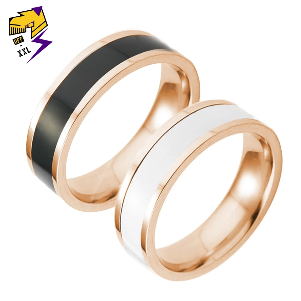 

Rose Gold Stainless Steel Rings for Women White Black Enamel Lovers Rings Wedding Band Finger Bague Fashion Jewelry