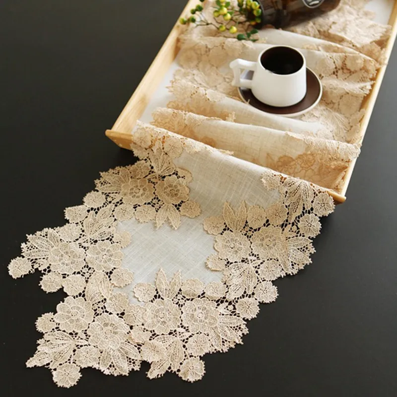 Slub Linen Lace Table Runner P24-2