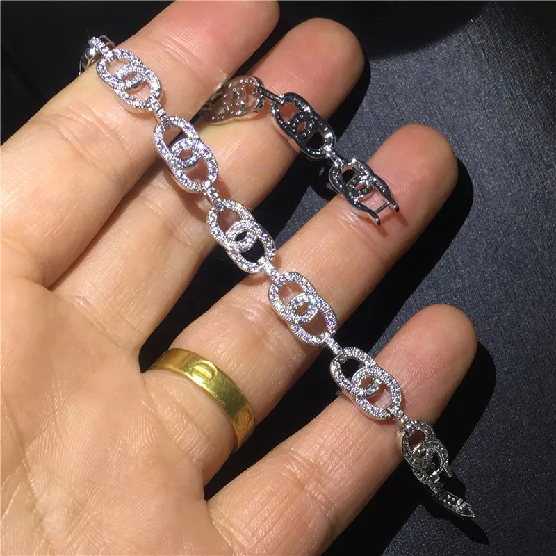 Choucong хип-хоп цепочка браслет Micro pave AAAA фианит Белое Золото Заполненные массивные вечерние свадебные браслеты для женщин мужчин ювелирный подарок