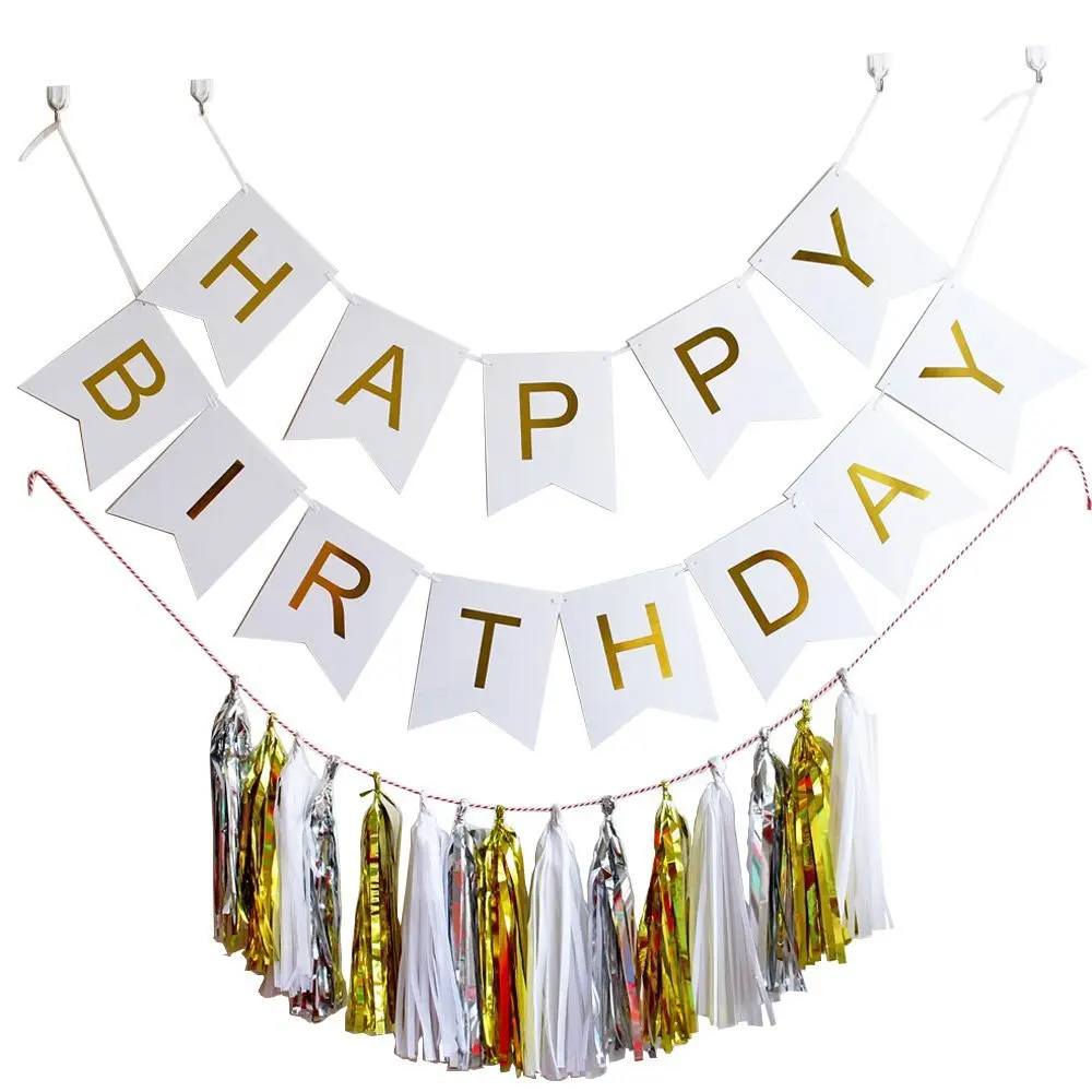 Happy Birthday Party Decorations Supplies Tissue Tassel Garland Paper Banner DIY Hanging Home