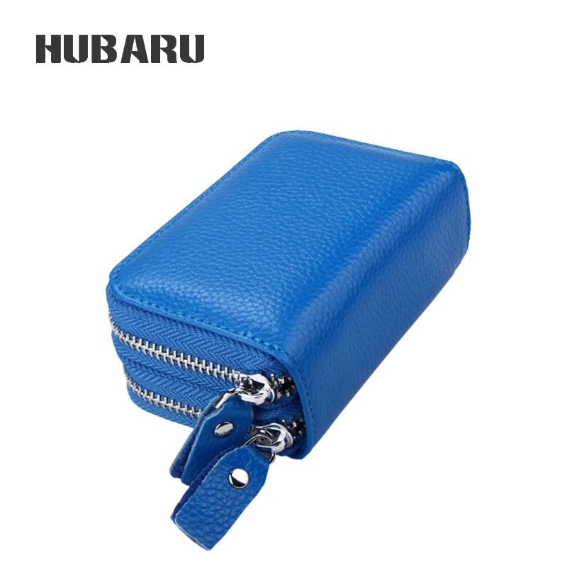 

HUBARU Fashion Women Men Small Card Holder Clamp Coin Purse Cow Leather Double Row Zipper Purse Multi Card Korea Style Design