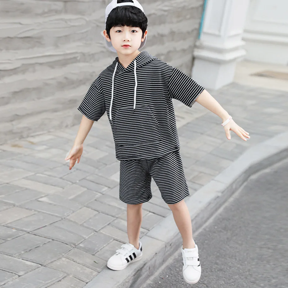 Big Boys Clothes Set Striped Hoodies Boys Sport Suit Teenage Kids