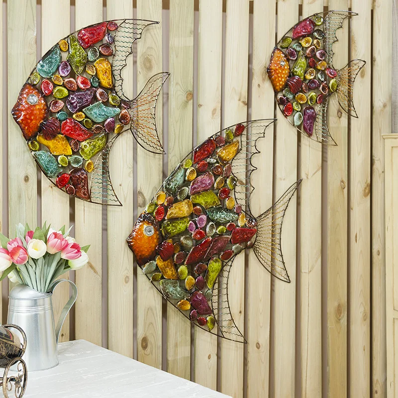 Creative Home Decor Abstract Fish Wall Sculpture Decoration Xmas Metal Statue TV Background Xmas Gift