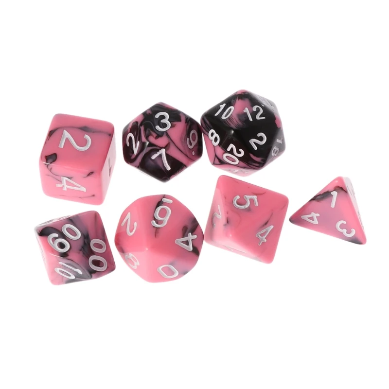 7 шт./компл. акриловый многогранный кубики многогранный розовый черный цвет для TRPG Подземелья и Драконы D4-D20