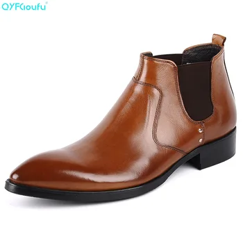 

QYFCIOUFU Fashion Mens Slip On Work Boots Shoes Genuine Leather High Quality Cow Leather Casual Work Boots Business Dress Boots
