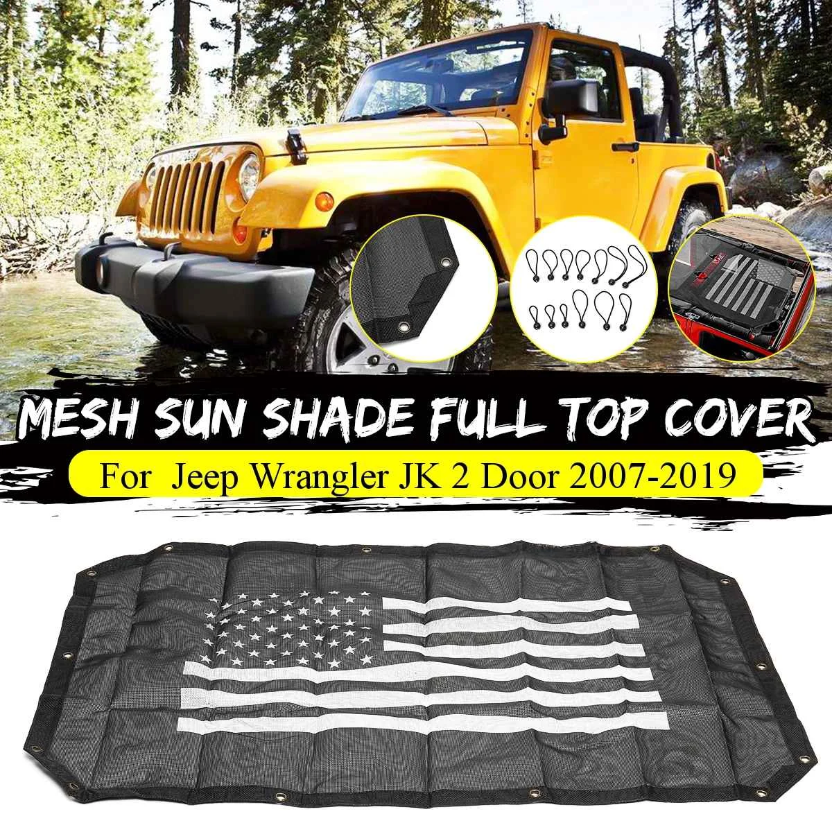

Black & White Mesh Sunshade Top Cover Provides UV Protection For Jeep for Wrangler JK 2 Door 2007-2019