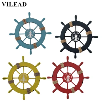 

VILEAD 11'' Wood Mediterranean Rudder Figurines for Wall Modern Home Decor Ornament Crafts Wooden Wall Decoration for Kids Room