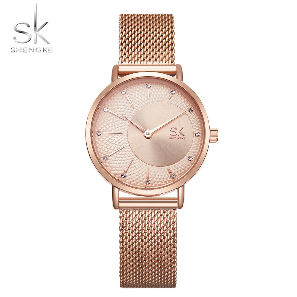 Shengke Новые Креативные женские часы Роскошные Rosegold кварцевые женские часы Relogio Feminino с сетчатым РЕМЕШКОМ НАРУЧНЫЕ часы Reloj Mujer - Цвет: rosegold 03