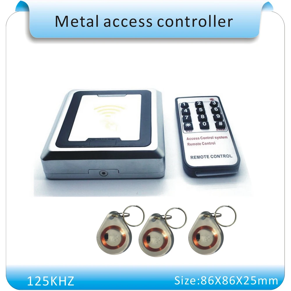 

86X86mm rfid lock system door Support 500 users Metal shell RFID Card Door Access Controller +10 crystal keyfob+ English Manua