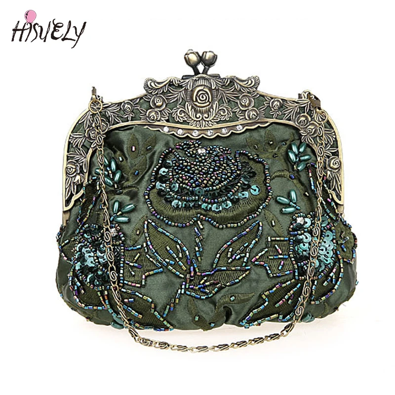2019 New Vintage Beaded Evening Bag Embroidered Bag Diamond Sequined Clutch Hand Bag Bride Bag Free Shipping