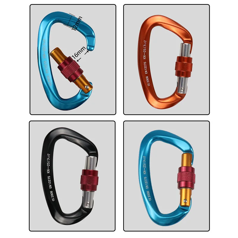 25KN D-Shaped Lock Catch Ring Aluminum Screw Lock Catch Carabiner Rock Climbing Rappelling