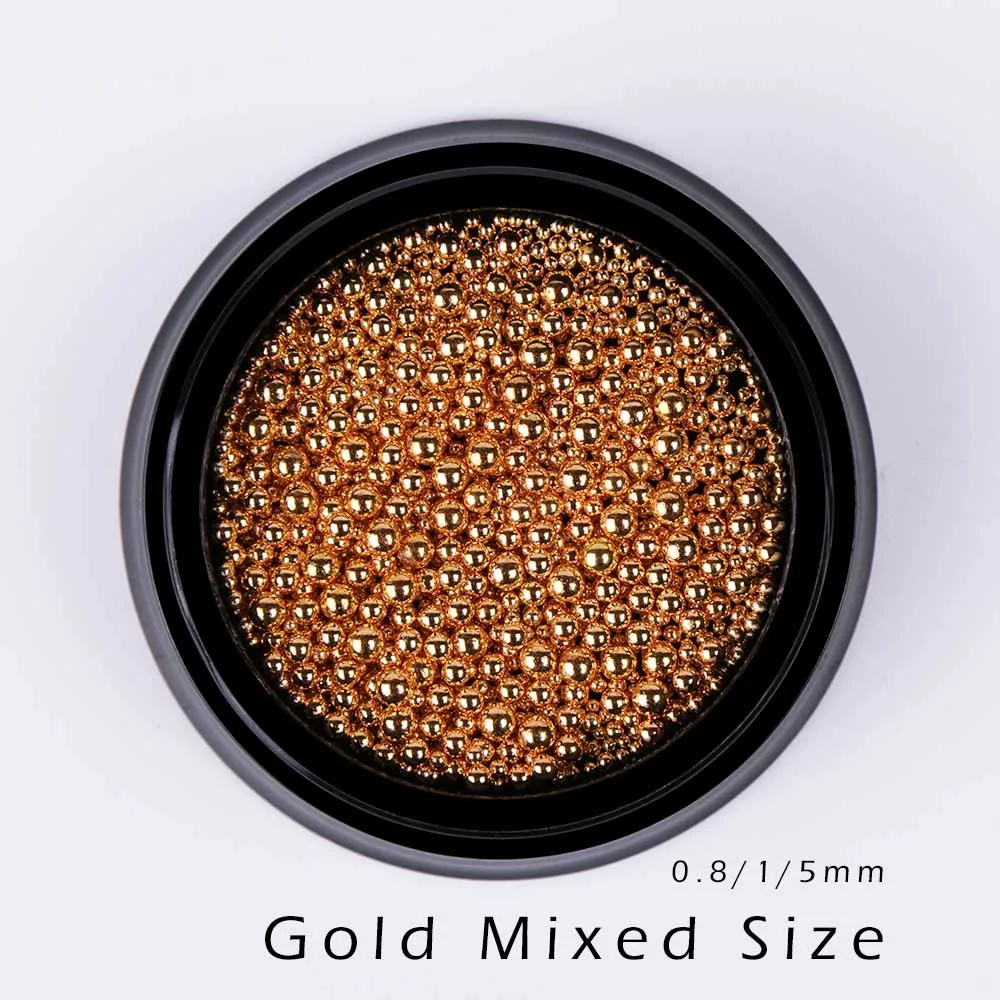 0.6mm Rose Gold Caviar Steel Beads Gel Polish Tips Craft Mini Round Bead Jewelry 3D Nail Art Decoration Rhinestone Glitter SA026