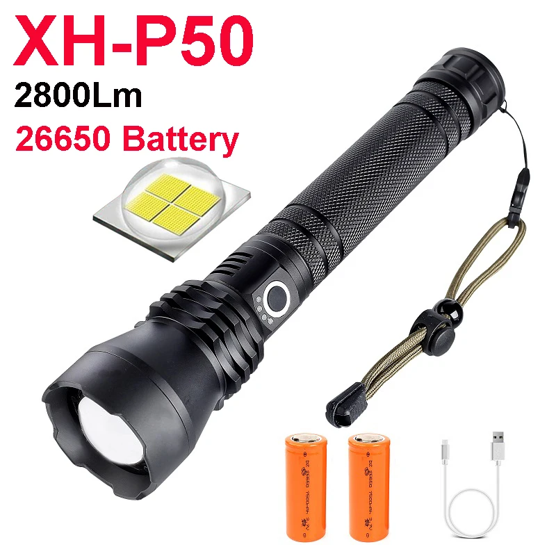 

2800Lm Cree P50 LED Rechargeable Flashlight 26650 Spotlight Hunting Fishing Riding Torches Camping Home Outdoor Lantern Zoomable