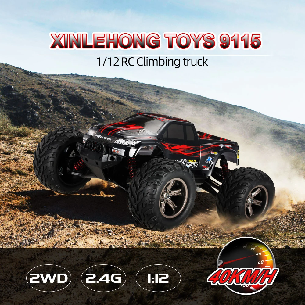 

9115 1/12 2WD RC Car 40km/h 2.4Ghz Electric RTR High Speed Climbing RC Car Shock Absorption Design Big Foot RC Car Toys for Kids