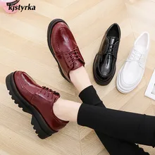 Kjstyrka/ г.; простая женская обувь на плоской подошве из искусственной кожи; модные высококачественные винтажные женские оксфорды с круглым носком в британском стиле; zapatos mujer