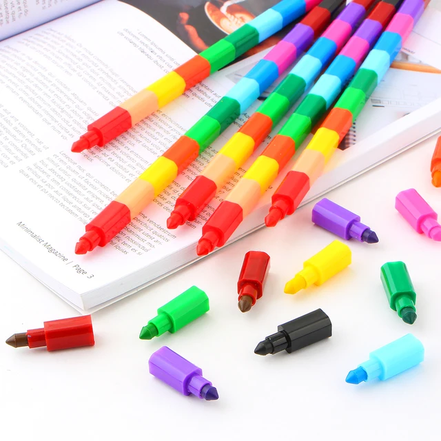 6 Pcs/lot Crayon Creative Building Blocks Crayon Cute Kawaii Graffiti Pens  For Painting Korean Stationery Student For Kids - Crayons/water-color Pens  - AliExpress