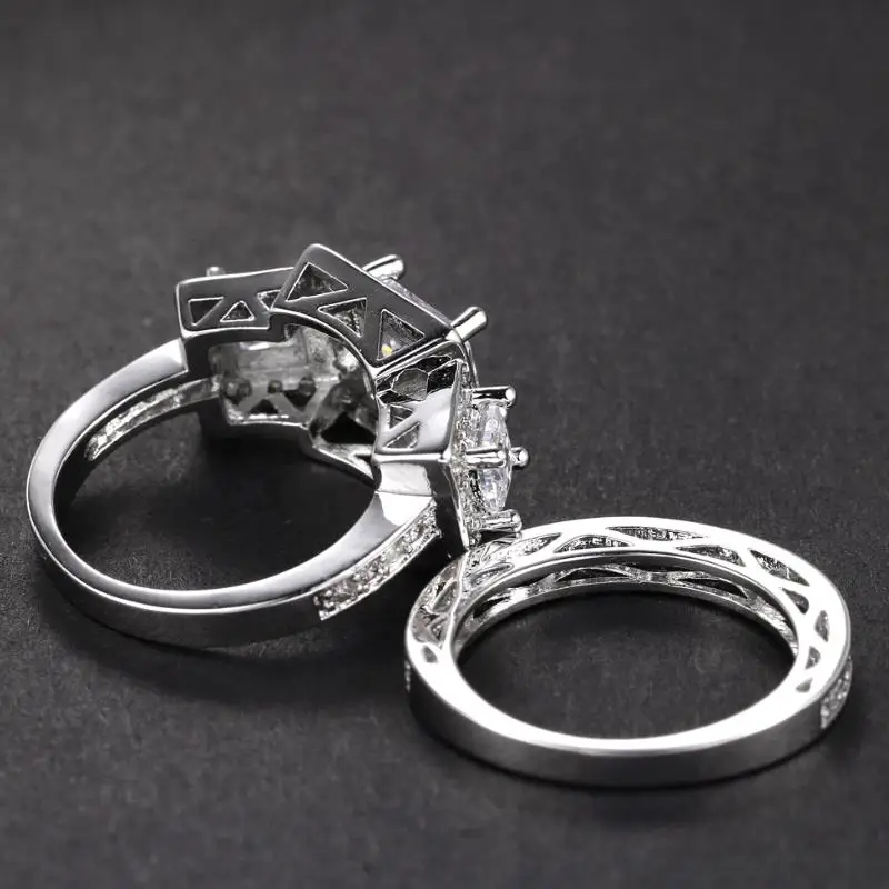 Double Fair White Gold Color Brand Ring Sets For Women or Men High Quality Anniversary Gift New Jewelry Rings DFYG028