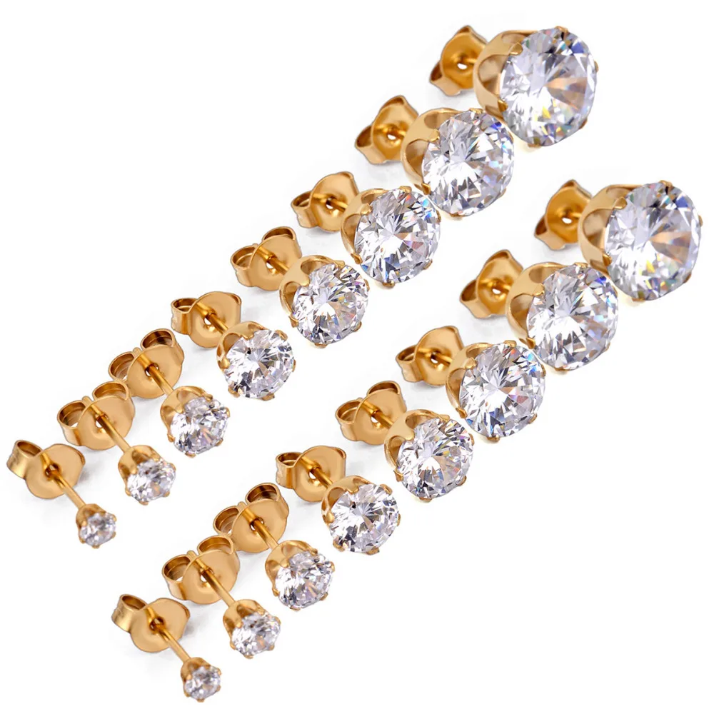 

1 pair Michley 316L stainless steel stud earring gold Color round zircon stone stud earring women jewelry