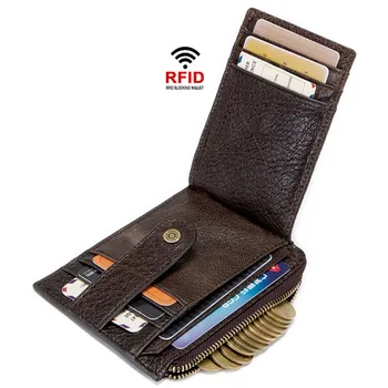 

Factory Supply Fashion Closure Genuine Leather Card Holder RFID Antimagnetic Function Leather Purse Overseas on Behalf