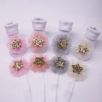 

Baby Infant Socks +1PC Hair Belt Toddler Girls Sequins Anti-slip Socks Multi Colors Beige Gray Red Pink Princess Sock Clothes