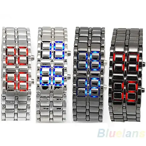 Горячая распродажа 2013 Новая мода для мужчин и женщин Lava Iron Samurai металлический светодиодный Безликий браслет наручные часы 0W47