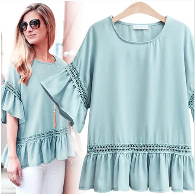 

2018 Spring Summer Plus Size 5XL 4XL Office Lady Chiffon Blouse Female Women's Blouses Ruffles Large Size Shirts Top MK60