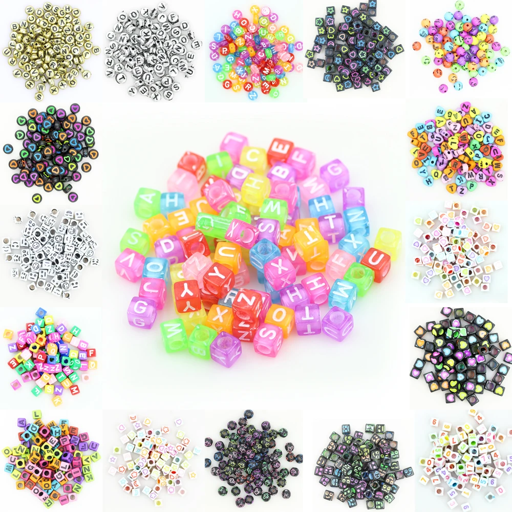 

ZHUBI 200PCS Acrylic Letter Heart Beads 6mm Alphabet Square/Round Beads For DIY Making Charms Jewerly Bracelets/Necklaces