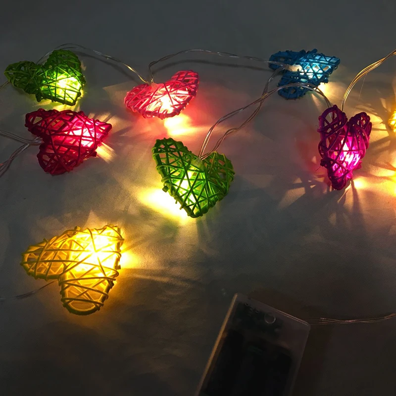 10 Led Rattan Love Heart Fairy String Decorative Lights Battery Operated Christmas Outdoor Patio Garland Wedding Decoration | Лампы и