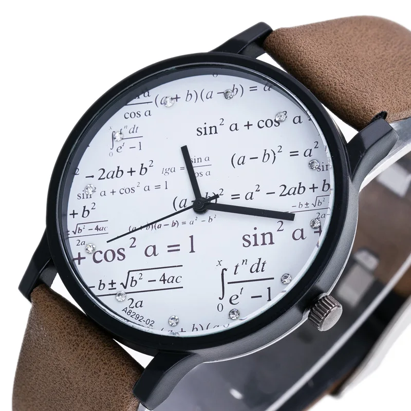 Fashion Design Unisex Watch Men Women Leather Strap Function Equation Pattern Casual Quartz Wristwatch Students Elegant Clock