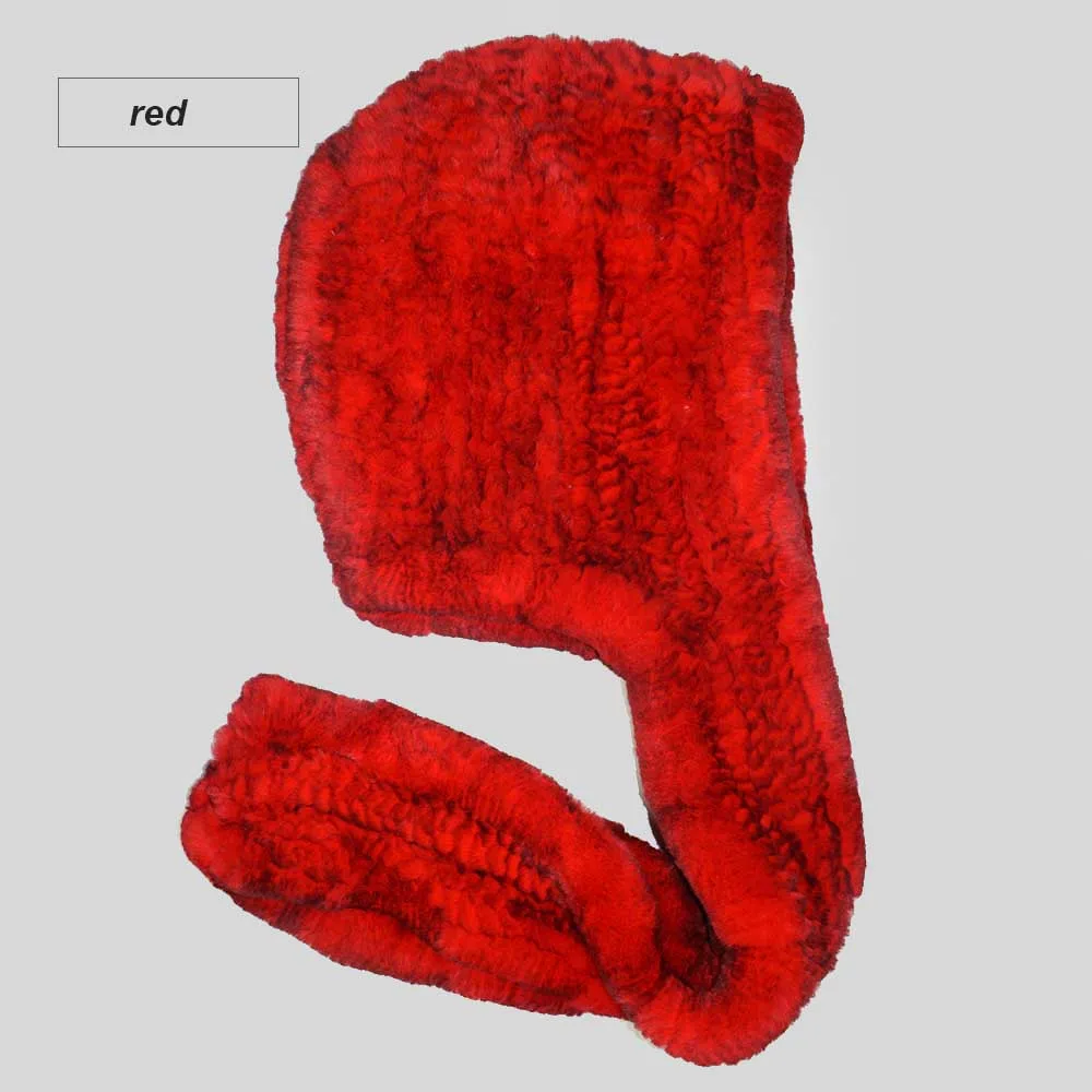 knit rex fur scarf red
