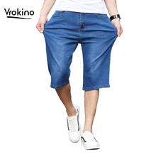 VROKINO Брендовые мужские джинсовые шорты летние новые стильные мужские тонкие Стрейчевые свободные шорты джинсовая брендовая одежда 38 40 42 44